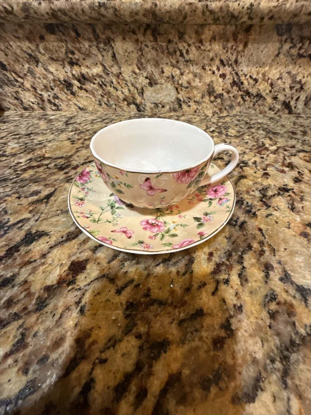 BTaT Floral Teacup And Saucer Set Pink Butterflies